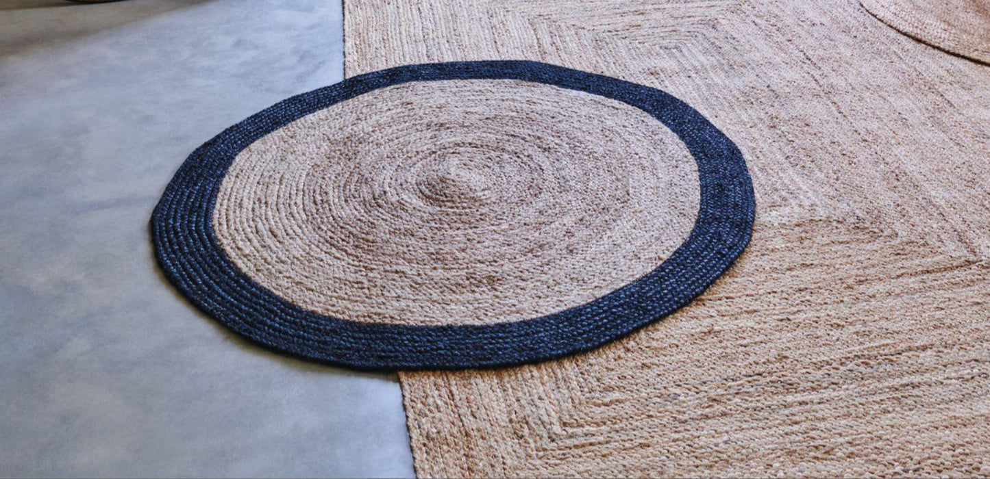 Alfombra Victoria de Yute Redonda 120cm con Bordes Negros
