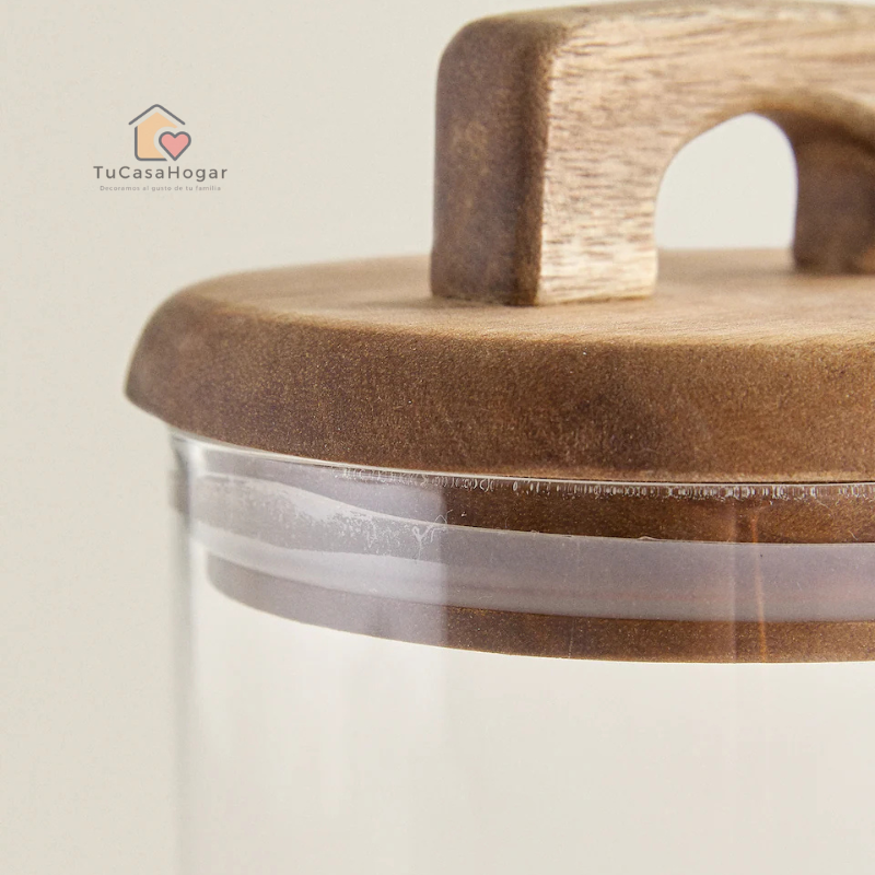Set de 3 Frascos de Vidrio con Tapa de Madera de Acacia