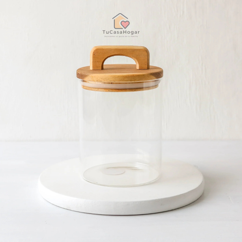 Set de 3 Frascos de Vidrio con Tapa de Madera de Acacia