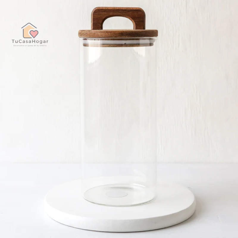 Set de 3 Frascos de Vidrio con Tapa de Madera de Acacia