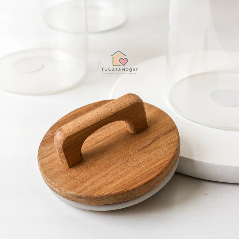 Set de 3 Frascos de Vidrio con Tapa de Madera de Acacia