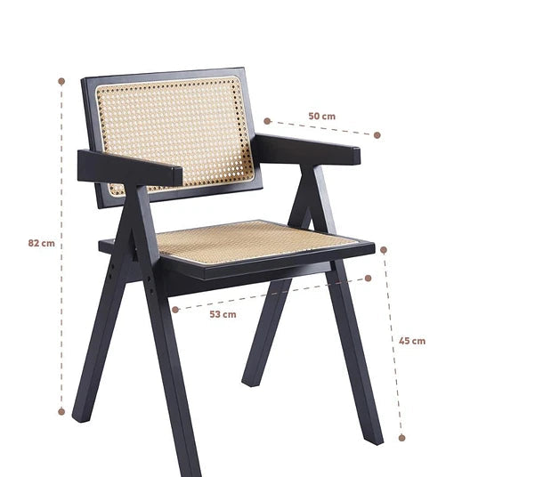 Silla Chandigarh Lambra Madera Rattan Negra