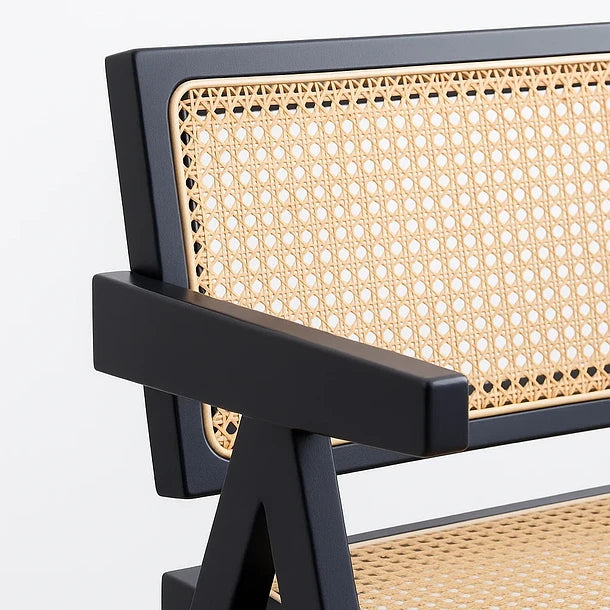 Silla Chandigarh Lambra Madera Rattan Negra