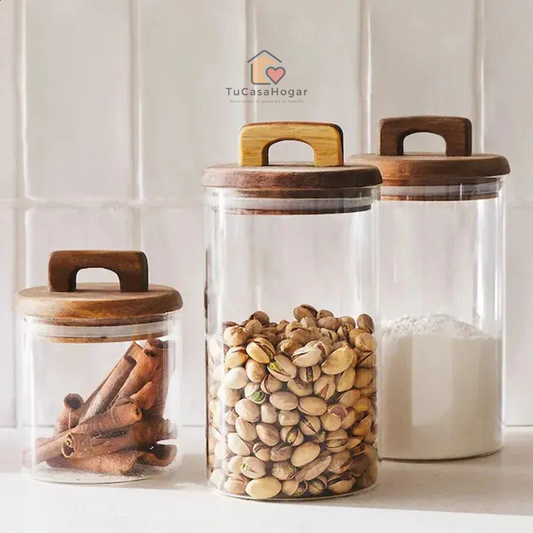 Set of 3 Glass Jars with Acacia Wood Lids