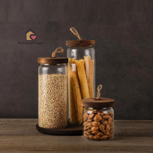 Set of 3 Glass Jars with Acacia Wood Lids