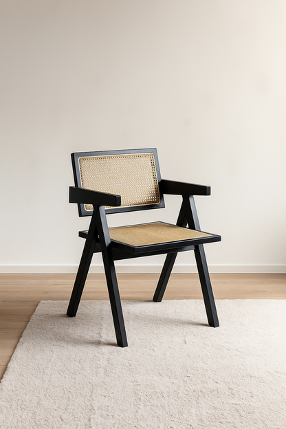 Silla Chandigarh Lambra Madera Rattan Negra