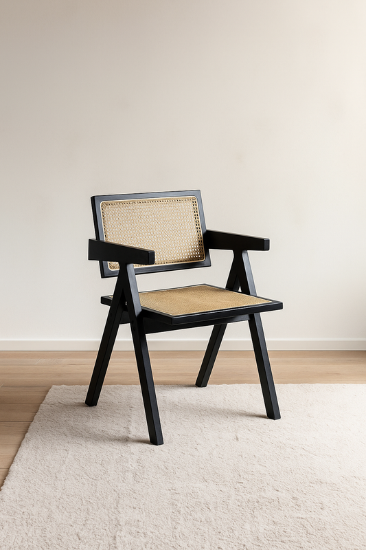 Lambra Chair Black Wood and Rattan